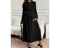 Prachtige elegante lange zwarte stretch jurk zwangerschapsjurk maat M model zwn1