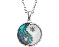 Reversibele Yin Yang hanger met Paua/Parelmoer inleg aan 45 cm ketting