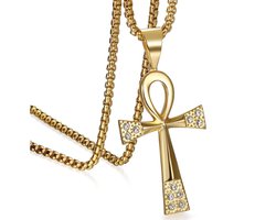 Roestvrij stalen Ankh-kruis hanger met 50 cm ketting – Unisex halsketting voor elke gelegenheid