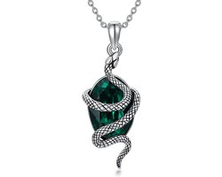 Slangenketting met Smaragdgroen Kristal - 925 Sterling Zilveren Collier