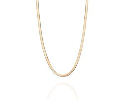 Slangenketting van 925 Zilver met Vergulding, Elegante Platte Halsketting voor Dames