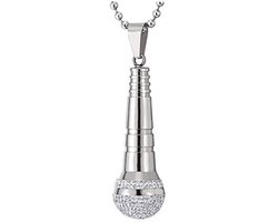 Stalen Microfoon Hanger Halsketting met Zirkonia - 75 cm