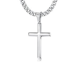 Sterling Zilveren Kruis Ketting Unisex met Stalen Cuban Chain en Crucifix Hangertje