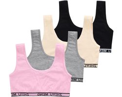 Training bh's meisjes 9-14 jaar - Katoenen 4 stuks - Naadloze sport beha - Bustier ondergoed - Tieners starter bh - Meisjes - Geschikt voor kinderen - Roze/navy
