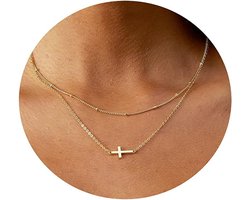 Verguld Kruis Hanger Ketting Bloem Design - Sierlijke Dames Ketting voor Dagelijks Gebruik