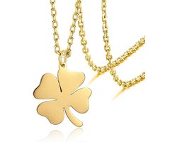 Vierbladsklaver ketting dubbel - Iers geluk charm hanger met gelaagde paperclip ketting van roestvrij staal