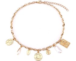 Vintage gouden bedelketting met parel en badge voor vrouwen