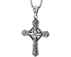 Vintage Kruis Hanger Ketting met Tribaal Tattoo Patroon voor Mannen en Vrouwen, 75cm Ketting