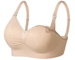 Voedingsbeha - Voedingsbh zonder Beugel - met uitneembare pads - Verstelbare schouderbandjes - Beige - Maat XL (Cupmaat: B95 B95 C85 C90 D95 E90)