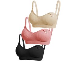 voedingsbh - 3 PACK - MAAT L - Voedingsbh zonder beugels - Zwangerschapsbh - verstelbare schouderband - zachte stof - naadloos ontwerp - uitneembare vulling - voorkant voorzien van flap - handig met borstvoeding