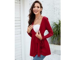 Vrouwen Voedingsshirt, Zwangerschapsshirt Met V-Hals, Lange Mouwen Voedingstop Met Riem, Zwangerschapskleding Claret XL