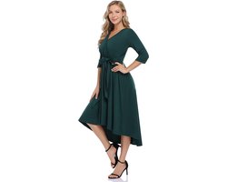 Vrouwen zwangerschapsjurk Feestelijke voedingsjurk V-hals 3/4 mouw zwangerschapsjurk met tailleband Donkergroen XL
