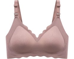 Wow Peach - Soft Seamless Voedings BH - Padded Beha - Zonder Beugel - Naadloos - Borstvoeding - Nursing - Mama - Comfort - Silky - Ademend - Kleur: Roze-bruin - Maat: Large