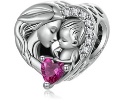 Zilveren Bedel Hart met Parel voor Moeder, Zoon en Dochter - Past op Pandora Armband