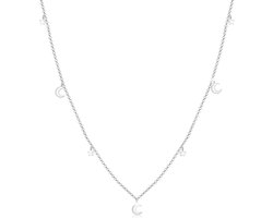 Zilveren Damesketting 925 Sterling Zilver Halve Maan en Sterren Goede Kwaliteit