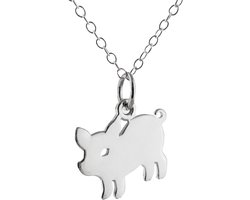 Zilveren Hangertje Buikspek Varken Knikwurk Ketting 45 cm