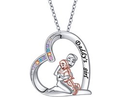 Zilveren Hart Hanger Ketting voor Vader en Dochter - Sterling Zilver Sieraad