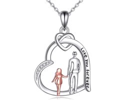 Zilveren Hart Ketting Vader Dochter - Sieraad met Zirkonia Hanger