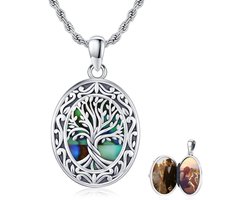 Zilveren Levensboom Halsketting met Abalone Schelp - Symbolisch Familie Sieraad