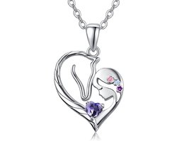 Zilveren Paardenhanger Ketting voor Meisjes en Vrouwen - 925 Sterling Zilver met Hart en Eenhoorn Stenen