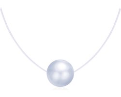 Zilveren Parelhanger Ketting met Transparante Nylon Collier