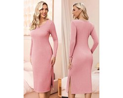 Zwangerschapsjurk voor dames, lange mouwen, elegant, borstvoedingsjurk,