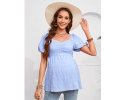 Zwangerschapsshirt Zomer Voedingsshirt Vrouwen Zwangerschapsshirt Korte Mouw Tops Zwangerschapstops Hemelsblauw XL