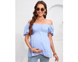 Zwangerschapsshirt Zomer Voedingsshirt Vrouwen Zwangerschapsshirt Korte Mouw Tops Zwangerschapstops Hemelsblauw XXL