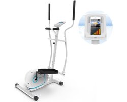 Klarfit Myon Cross Crosstrainer Cross Stepper met 12 kg Schwungmasse, Ellipsentrainer met SilentBelt System, Widerstand in 8 Stufen, Tablethalterung, PulseControl, antikweiß – geschikt voor thuisfitness en sportschoolgebruik, duurzame constructie, ee