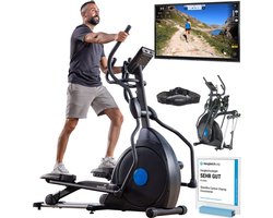 Skandika CardioCross Carbon Champ Elliptische Crosstrainer – Crosstrainers - Fitness - Cardio fiets – Cardio trainer met 24,5kg vliegwielmassa en magnetisch remsysteem | multifunctionele computer, Bluetooth, tablethouder, Kinomap | tot 150kg - zwart