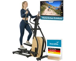 Skandika crosstrainer voor thuis Treliv P22 - Crosstrainer elliptische trainer, frame van ijzer met echt hout, 32 standen, 22 programma’s, magneetrem, compatibel met Kinomap app, Bluetooth, tot 135 kg