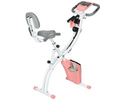 2-in-1 Opvouwbare Hometrainer - X-Bike met 8 Weerstandsniveaus - Vliegwiel 2,5KG - met 2 Weerstandsbanden - LCD Scherm - Hartslagmeter - Verstelbare Zitting - Fietstrainer - Fitnessfiets - Roze