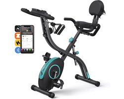 4-in-1 Inklapbare Hometrainer met LCD & Hartslag – Magnetische Ergometer (16 Niveaus) – Rechtop & Ligstand – Arm/Rug Tractie – Comfortzadel – App-koppeling – Fitnessfiets voor Thuis