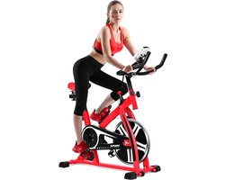 FDW SPB-1508 Hometrainer - Indoor Fitness Fiets - Ergonomisch - Ingebouwde hartslagmeter - Lage instap - Verstelbaar - Bidonhouder - Tot 183cm en 150kg Rot
