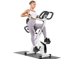 Fytura - Opvouwbare Hometrainer 4-in-1 – 8-Niveaus Magnetische Weerstand – LCD-Display & Hartslagsensoren – Tot 150 kg Belastbaar – Met Weerstandsbanden – Compact & Stille Fiets – Zwart/Wit