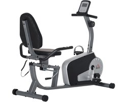 Hometrainer - 8 Weerstandsniveaus - LCD Scherm - Verstelbare Zitting en Weerstand - Max. Gebruikersgewicht 110 kg - Fietstrainer - Fitnessfiets - Fitness Fiets - Staal - Grijs+Zwart+Zilver