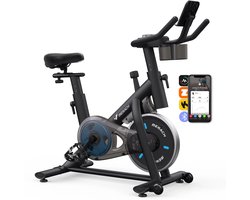 Hometrainer - Fitness Fiets - Led Display - Max 122kg - Bijna Geruisloos - Riemaandrijving - Verstelbaar Stuur & Zadel - Dubbele Bidonhouder - Zwart