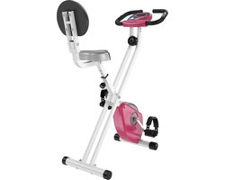 Hometrainer – Fitnessfiets – Ergometer – Trapkracht Trainer – Indoor Bike – 8-traps Magnetische Weerstand – Verstelbaar Zitje en Rugleuning – Roze/Wit – Stalen Frame – Compact Opvouwbaar