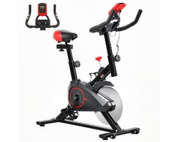 Hometrainer, fitnessfiets met hartslagmeter, LCD-display, iPad-houder, verstelbaar zadel en weerstand, fietstrainer, fitnessfiets voor thuis, indoor cardiotraining 85 x 46 x 114 cm