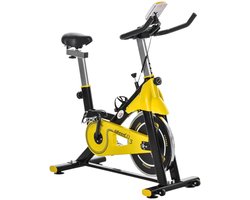 Hometrainer - Rollentrainer met Riemaandrijving - Vliegwiel 6KG - LCD Scherm - Hoogteverstelbare - Verstelbare Zitting en Weerstand - Max. gebruikersgewicht 150 kg - Fietstrainer - Fitnessfiets - Geel+Zwart