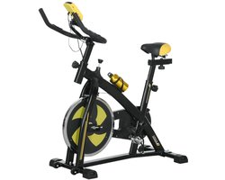 Hometrainer - Verstelbare Weerstand - LCD Scherm - Verstelbare Zitting - Hartslagsensoren - Max. Gebruikersgewicht 120 kg - Fietstrainer - Fitnessfiets - Geel+Zwart