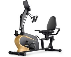 Hop-Sport Magnetische Ligfiets HS-045 Volt - Ergonomische Fitnessfiets voor Thuis met Magnetisch Weerstandssysteem, Verstelbaar Comfortabel Zadel, LCD-Display en Hartslagsensoren, Max. Gebruikersgewicht 120 kg, Goud