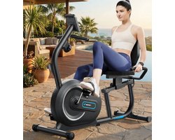 Ligfiets voor Thuis - Smart Recumbent Bike S08, 8-traps Magnetische Weerstand, Bluetooth App-connectiviteit, LCD-Display, Hartslagsensor, Verstelbare Rugleuning, Senioren Hometrainer Designbest