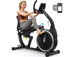 MERACH Semi-Recumbente Revalidatiefiets - 8 Niveaus Magnetische Weerstand - LED-scherm - Verbonden APP - Hartfrequentie Sensor - Zwart