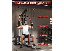 Multifunctionele thuisfitnessruimte – Fitnessapparatuur voor thuis met kabeltreksysteem – Draagvermogen van 180 kg – Alles-in-één trainingsstation voor trainingen van het hele lichaam — Chest Press, Lat Pulldown, Leg Extension