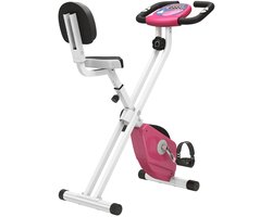 Opvouwbare Magnetische Hometrainer - 8 Verstelbare Weerstandsniveaus - LCD Scherm - Verstelbare Zitting - Hartslagsensoren - Max. Gebruikersgewicht 110 kg - Fietstrainer - Fitnessfiets - Roze+Wit
