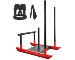 Rustive Hometrainer - Fitness - Home Gym - Gewichtstrainingsslee met Handvat - Pull Push Power Slee - Rood / Zwart