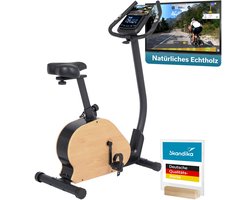 Skandika ergometer Treliv P8 - Hometrainer van ijzer met hout, magneetrem met 32 standen, LED-display, 22 programma’s, zadel & stuur verstelbaar, Bluetooth compatibel met Kinomap app, tot 120 kg