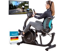 Skandika Ligfiets Ergometer Cykling P8-H Comfort - Hometrainer fiets met LCD-display, magneetrem, 16 weerstandsniveaus, tot 120 kg en 195 cm, Bluetooth, app-connectiviteit | Fitnessfiets voor thuis