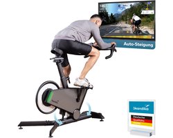 Skandika spinning bike indoor Kliva 800-S - SMART hometrainer fiets met LED, helling in 16 standen, magneetrem met 32 standen, 3 programma’s, Bluetooth compatibel met Kinomap app, tot 150 kg, speedbike